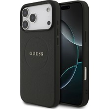 iPhone 17 Pro Max Uyumlu Kılıf Guess Lisanslı M-Safe Şarj Özellikli Yazı Logolu Pu Deri Kapak Siyah