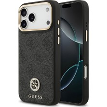 iPhone 17 Pro Max Kılıf Guess Lisanslı M-Safe Şarjlı Gold Kamera Çerçeveli Taşlı 4g Logolu Siyah