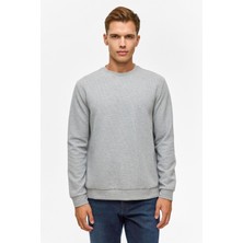 Gri Regular Düz Bisiklet Yaka Sweatshirt