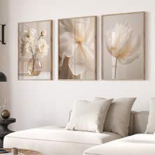 Doğal Ahşap Çerçeveli Uv Baskı Beyaz Çiçekler Duvar Tablosu – Modern & Şık Duvar Dekoru