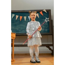 Kız Çocuk Örme Şerit Kollu Payetli Elbise MNT25K232