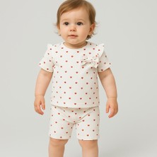 Heart Pattern Fırfır & Fiyonk Detay Kız Bebek Çocuk Yazlık Şort Takım