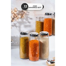 12’li Beyaz Kapaklı Uzun Cam Kavanoz Seti 1500 ml –bakliyat/makarna/un-Şeker Saklama Kabı Seti