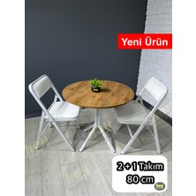 Aras 2 Kişilik Yuvarlak Mutfak Yemek Masası Takımı 2+1 Ceviz Beyaz Deri 80 cm
