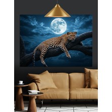 Ay Işığında Leopar Yatışı Dekoratif Kanvas - Mdf Ahşap Tablo