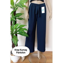 Kadın Lacivert Dökümlü Krep Kumaş Beli Lastikli Bol Paça Pantolon