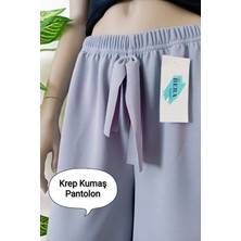 Kadın Gri Dökümlü Krep Kumaş Beli Lastikli Bol Paça Pantolon