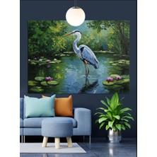 Gölet Kenarında Beyaz Leylek Dekoratif Kanvas - Mdf Ahşap Tablo