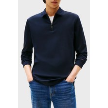 Tommy Hilfiger % 100 Pamuk Regular Fit Yarım Fermuarlı Polo Yaka Sweat Erkek Polo Yaka Sweat MW0MW42078 Dw5