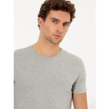 Cacharel Erkek Gri Melanj Bisiklet Yaka Slim Fit Basic T-Shirt 50263987-VR086