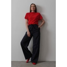 Beli Lastikli Bol Paça Pantolon - Lacivert