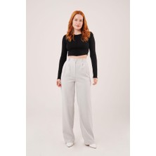 Bol Paça Piliseli Gri Pantolon