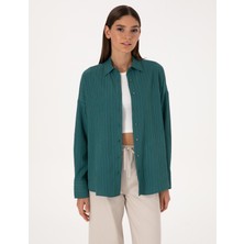 Pierre Cardin Kadın Zümrüt Oversize Uzun Kollu Gömlek 50318232-VR055