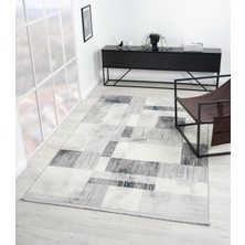 Loya LY005G Gri Halı Geometrik Desenli Antialerjik Pamuk Taban Salon Halısı Yatak Odası Koridor