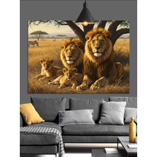 Afrika Savanında Aslan Ailesi Dekoratif Kanvas - Mdf Ahşap Tablo