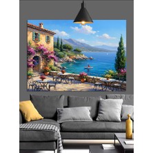 Deniz Manzaralı Taş Ev Dekoratif Kanvas - Mdf Ahşap Tablo