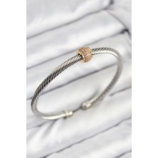 Çelik Zirkon Taşlı Burma Model Gold ve Gümüş Renk Kadın Bileklik