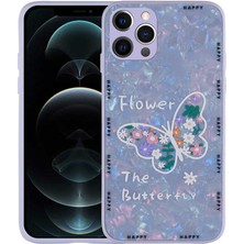 iPhone 13 Pro Max Uyumlu Desenli Sert Silikon Omsy Mumila Kapak-Lilac Flower