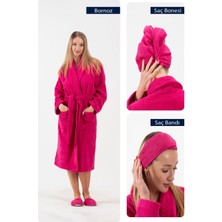 Cottonverse 3'lü Bornoz Seti - %100 Pamuk Bornoz , Saç Bonesi , Saç Bandı Unısex