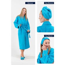 Cottonverse 3'lü Bornoz Seti - %100 Pamuk Bornoz , Saç Bonesi , Saç Bandı Unısex