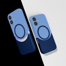 iPhone 16 Kılıf M-Safe Şarj Özellikli Mıknatıslı Omsy Duble Kapak - Lacivert