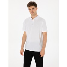 Cacharel Erkek Beyaz Regular Fit %100 Pamuk Fermuarlı Polo Yaka T-shirt 50300835-VR013