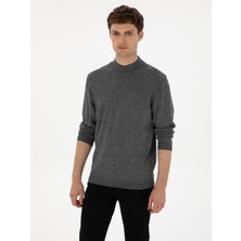 Cacharel Erkek Füme Slim Fit Yün Karışımlı Yarım Balıkçı Basic Triko Kazak 50315296-VR058