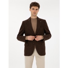Cacharel Erkek Kahverengi Slim Fit Yün Karışımlı Flanel Görünümlü Ceket 50310747-VR029