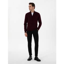 Cacharel Bordo Regular Fit Tam Fermuarlı Triko Hırka 50275636 VR014
