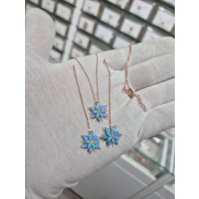 925 Ayar Papatya Silver Turkuaz Opal Küpe,kolye Set.opal Takım.manolya Set.rose.gold.rodaj