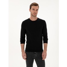 Cacharel Erkek Siyah Slim Fit Kaşmir İpek Karışımlı Bisiklet Yaka Triko Kazak 50316307-VR046