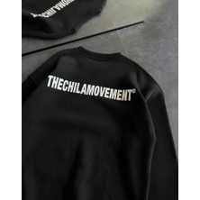 Kışlık Bisiklet Yaka Oversize Baskılı Sweatshirt - Siyah