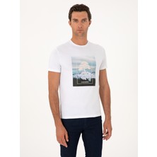 Cacharel Erkek Beyaz Slim Fit Bisiklet Yaka Pamuk Karışımlı T-Shirt 50311403-VR013