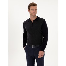 Cacharel Erkek Lacivert Slim Fit Pamuk Karışımlı Fermuarlı Polo Yaka Triko Kazak 50318948-VR033