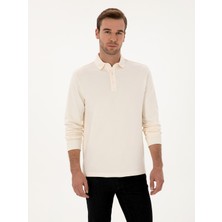Cacharel Erkek Ekru Regular Fit %100 Pamuk 3 İplik Polo Yaka Sweatshirt 50318960-VR019