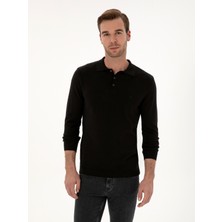 Cacharel Erkek Siyah Regular Fit Pamuk Karışımlı Polo Yaka Basic Triko Kazak 50318673-VR046