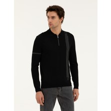 Cacharel Erkek Siyah Slim Fit Polo Yaka Triko Kazak 50289159-VR046