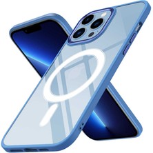 iPhone 12 Pro Max Uyumlu Wireless Şarj Özellikli Omsy Krom Magsafe Silikon Kapak-Mavi