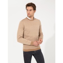 Cacharel Erkek Bej Slim Fit Bisiklet Yaka Triko Kazak 50259277-VR011