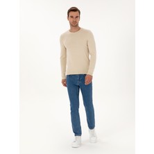 Cacharel Erkek Bej Slim Fit Pamuk Karışımlı Bisiklet Yaka Basic Triko Kazak 50318620-VR011
