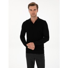 Cacharel Erkek Siyah Slim Fit Yün Karışımlı Polo Yaka Triko Kazak 50311890-VR046