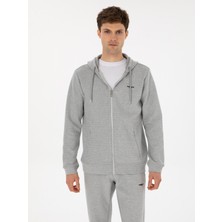 Cacharel Erkek Gri Melanj Regular Fit Pamuk Karışımlı Tam Fermuarlı Sweatshirt 50309803-VR086