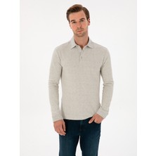 Cacharel Erkek Taş Regular Fit Pamuk Karışımlı Polo Yaka Sweatshirt 50311374-VR049