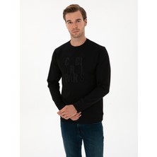 Cacharel Erkek Siyah Regular Fit Bisiklet Yaka Sweatshirt 50311302-VR046