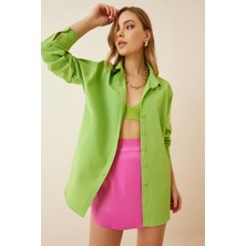 Kadın Oversize Uzun Kollu Basic Yazlık A.yeşil Gömlek