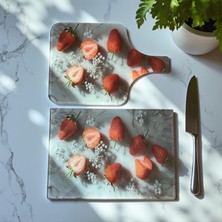 Online Home Market Deyhome 2'li Set Temperli Cam Sebze Meyve Doğrama Kesme Tahtası + Yedek Slikon Ayak (Dikdörtgen ve Saplı Kesme Tahtası)