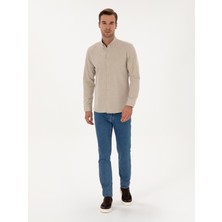 Cacharel Erkek Bej Slim Fit Pamuk Karışımlı Yakası Düğmeli Flanel Gömlek 50318243-VR011