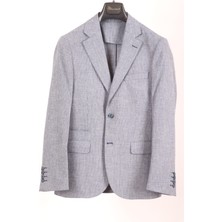 Errkek Mavi Keten Dokulu Spor Ceket