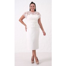 Kadın Beyaz Dantelli Midi Abiye Elbise