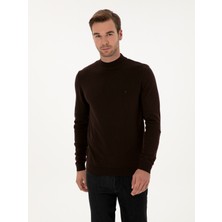 Cacharel Erkek Kahverengi Slim Fit Pamuk Karışımlı Çeyrek Balıkçı Yaka Basic Triko Kazak 50318704-VR029